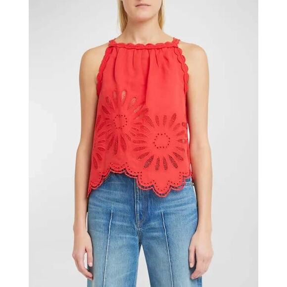 Ulla Johnson Jolie Embroidered Eyelet Top in Poppy 8 - Picture 4 of 6